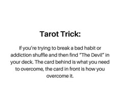 a white background with the words tarot trick written in black on top of it