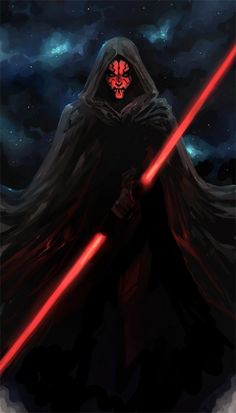 darth vader in the sky with his lights on and two red lights behind him