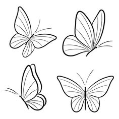 four different butterflies flying in the sky