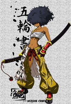 Japon Illustration, Samurai Art, Afro Girl