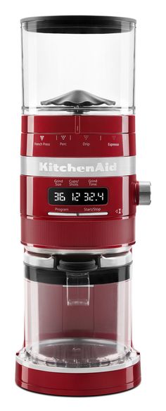 the kitchenaid coffee maker is red and clear