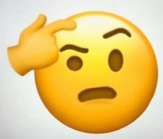 an emoticive smiley face with one hand on his head and the other behind it