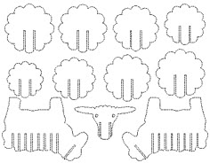 an image of a cross stitch pattern with sheeps and trees in the center, as well as several smaller ones