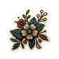 a sticker with flowers and leaves on it