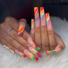 Orange And Green Nails, Acrylic Nails Natural, Multicolored Nails, Unghie Sfumate