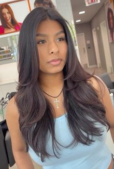 Cute Hair Cuts For Girls Straight, Long Face Frame Layers, Face Trimming Layers, Long Layered Haircuts With Face Framing Straight Hair, Long Hair Face Frame, Haïr Cut Long Layers, Three Layer Haircut, Brown Hair Layers Medium Face Framing, Haircut Inspo Long Layered