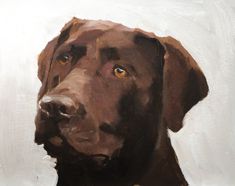 an oil painting of a brown dog's face on a white background, looking at the camera