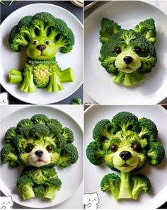 broccoli in the shape of a dog's head on a white plate