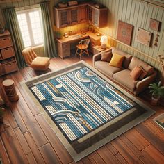 a living room filled with furniture and decor on top of hard wood flooring next to a window