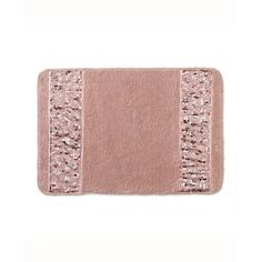 a pink bath mat with sequins on the side and a white background,