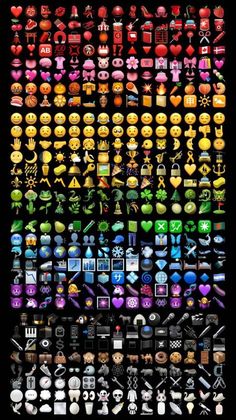 an image of many different types of emoticions on a black background, all in various colors and sizes