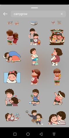 some stickers on the back of a cell phone showing people in different poses and emotions