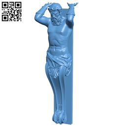 a blue statue is shown with qr code on the bottom right corner and an image of a man holding his hands up to his head