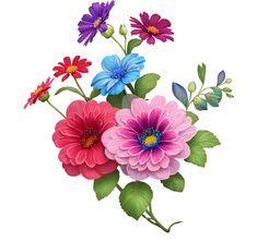 a bouquet of colorful flowers on a white background