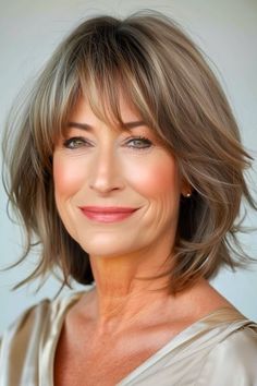 Medium Length Haircut For Older Ladies, Long Bob Haircut With Layers And Bangs, The Hairstyle Edit, Grey Hair Inspiration Older Women, Razor Haircut Medium, Layered Lob Haircut With Bangs, Hairstyles For Medium Length Hair With Layers, Hair Styles For 60 Year Old Women, Hair Styles Over 50