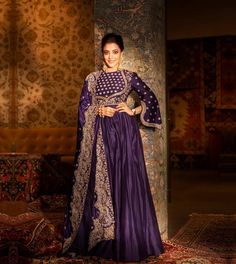 Jayanti Reddy Anarkali, Purple Anarkali Suits, Khatwork Kurti, Purple Anarkali Dress, Nisha Agarwal, Indian Trends, Purple Anarkali, Maggam Blouse, Indian Kurtis