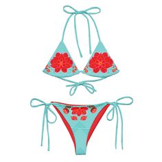 Stay comfortable and stylish all summer with this All-Over Print Recycled String Bikini set. It's made from soft recycled polyester with double-layering and UPF 50+. Style the straps how you like, and get ready to swim!  * Soft and stretchy material with UPF 50+ * Sizes up to 6XL * Bikini top comes with removable padding for comfort * Multiple ways to tie and style the bikini set * Color design options for swimwear lining Disclaimers:  * Due to the 2-layered construction and internal stitching, Unique Bikinis, Beach Fits, 50 Style, Swim Suits, Cute Swimsuits, Summer Inspiration, Swimsuit Set, European Summer, Summer Clothes