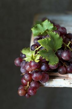 a bunch of grapes sitting on top of a wooden table