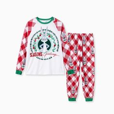 Spread the festive cheer with our Looney Tunes Matching Christmas Pajamas. Experience comfort and style in our long-sleeved t-shirt and pants set, featuring a vibrant IP design and contrasting colors.
* Christmas pajamas with inset-sleeve long-sleeved t-shirt and pants. 
*Piece of Product: 1 set of pajamas or a Jumpsuit 
* Vibrant Looney Tunes IP design and allover print. 
* Contrasting colors. 
* Crewneck. 
* Long sleeves. 
* Comfortable, relaxed fit. 
* Pants are ankle-length. Ip Design, Comfy Blouse, Family Matching Christmas, Looney Tunes Characters, Looney Tunes Cartoons, Matching Christmas Pajamas, Comfortable Pajamas, Christmas Pajama Set, Matching Sweaters