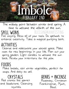 Imbolc Correspondences, Imbolc Ideas, Happy Imbolc, Wiccan Holidays, Blessing Manifesting, Pagan Sabbats, Pagan Holidays