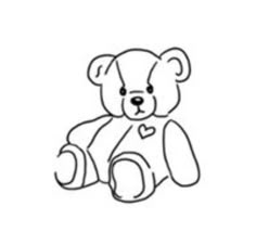 a black and white drawing of a teddy bear with a heart on it's chest