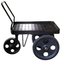 a black hand truck with wheels on white background