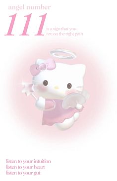 a hello kitty birthday card with an angel number 11 on the front and bottom corner