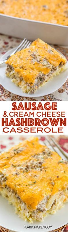 sausage and cheese hashbrown casserole on a plate