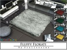 an image of fluffy flokati rugs in various colors and sizes for the living room