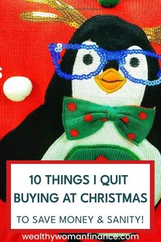 Penguin wearing glasses and a bow tie on a festive sweater with text about saving money at Christmas. Christmas Savings Plan, Christmas Budget, Frugal Christmas, Christmas Savings, Christmas On A Budget, Christmas Celebration, Savings Plan, I Quit, Ways To Save Money