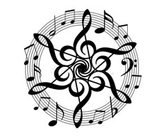 music notes are arranged in the shape of a circle with musical staffs around it