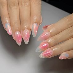 3d Aura Nails, Aura 3d Nails, Almond Aura Nails, Pink And Orange Aura Nails, Summer Aura Nails, Aura Nails Light Pink, Aura Nails With Chrome, Pink Aura Chrome Nails, Aura Nails Chrome