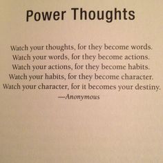 a poem written in black on top of a piece of paper that says, power thoughts