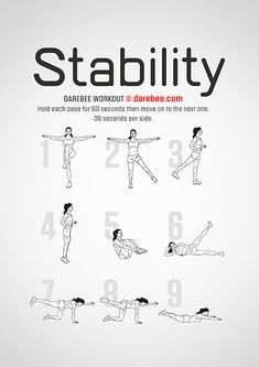 a woman doing different exercises on her stomach with the words stability written in black and white