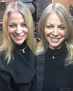 Before and after on @miaboudoir :-). Growing out your natural grey can be… Grey Hair With Highlights, Balayage Gray, Growing Out Grey Hair, Hair With Highlights And Lowlights, Hair Highlights And Lowlights, Hair With Highlights, Gray Hair Growing Out