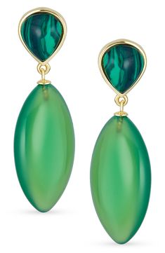 Glamorous teardrop and rectangle-shaped green onyx stones create triple drop statement earrings that'll shimmer and shine with your look. Post back Brass/green onyx Imported Green Onyx Stone, Shimmer And Shine, Shimmer N Shine, Statement Drop Earrings, Geometric Jewelry, Green Onyx, Bling Jewelry, Rectangle Shape, Teardrop Earrings