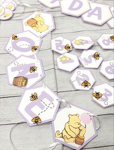 winnie the pooh baby shower party decorations with honeybees and bees on them