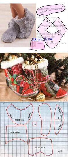 an image of slippers with christmas decorations on them and the instructions for how to sew