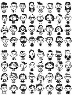 a large group of people drawn in black and white