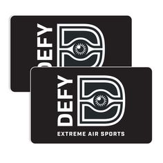 two black and white business cards with the words defy extreme air sports on them