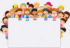 a large group of children holding up a blank sign with space for your text or image