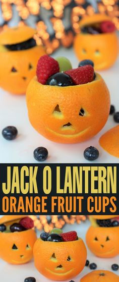 jack o lanternern orange fruit cups with berries and blueberries in the middle