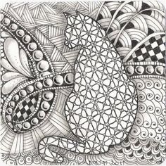 an abstract drawing in black and white with lots of circles on the bottom half of it