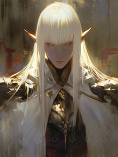 an anime character with long white hair and horns