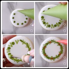 how to make a christmas wreath cookie with fondant icing and piping tips