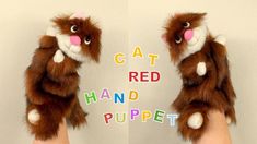 two hand puppets made to look like cats with the words cat red, hand puppet