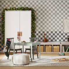 a living room filled with furniture and christmas decorations