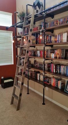 a ladder that is next to a bookshelf