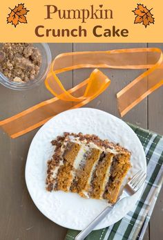 a slice of pumpkin crunch cake on a plate