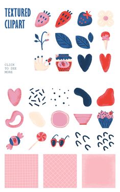 an image of different shapes and sizes of objects in pink, blue, red and white